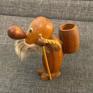 Vintage Toothpick Holder, Teak Wood MCM Modern